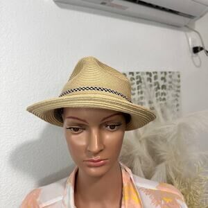 JFH Fedora Trilby Woven Poly Hat Plaid Ribbon